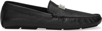 Dolce & Gabbana Zwarte Logo Mocassins met Gouden Plaque - Heren - Loafers - Zwart - 41 1/2 EU - Schoenen