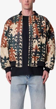 mnml Fleur de Lis Faux Leather Bomber Jacket in Beige Multi at Nordstrom, Size X-Large