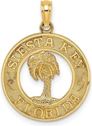 Diamond2Deal 14k Yellow Gold SIESTA KEY FLORIDA with Palm Tree Circle Charm Pendant