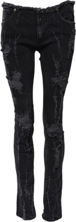 Dolce & Gabbana Womens Black Cotton Tattered Skinny Denim Jeans Clothing