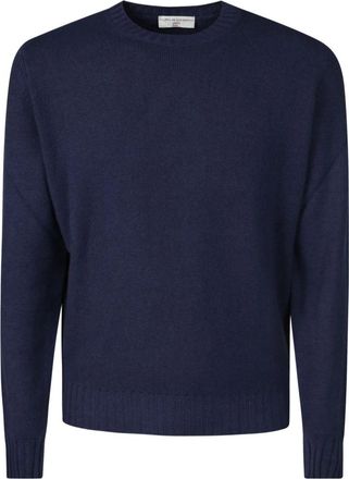 FILIPPO DE LAURENTIIS Geribbelde Wol Kasjmier Crewneck Sweater - Heren - Ronde hals truien - Blauw - 2XL - Wol - Truien & Vesten