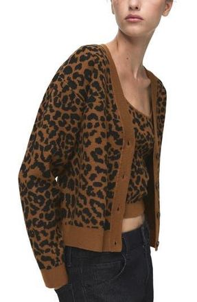 Mango Leopard Jacquard Cardigan in Medium Brown at Nordstrom Rack, Size X-Small