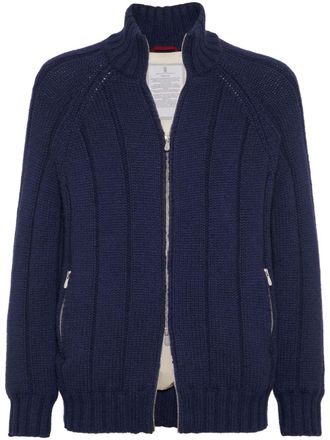 Brunello Cucinelli Ribgebreid kasjmier jack - Blauw