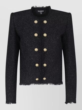 Balmain structured shoulder coat frayed edges buttons