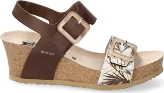 Mephisto Womens Lissia Comfort Wedge Sandal In Dark Brown Scratch Jungle