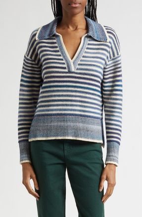 Veronica Beard Koko Stripe Cotton & Wool Blend Sweater in Navy Multi at Nordstrom, Size X-Small