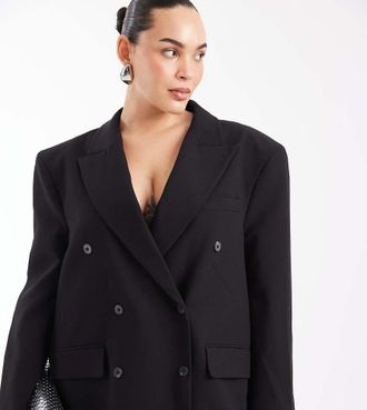 Asos Curve blazer sartoriale super oversize doppiopetto nero