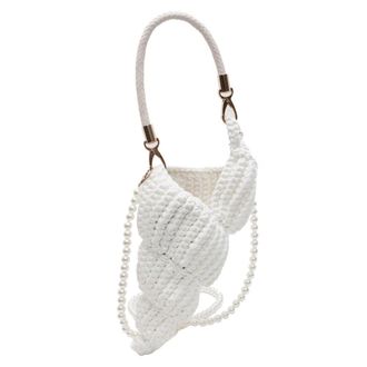 Generic Handwoven Seashell Tote Bag with Pearl Chain Crochet Conch Crossbody Bag (White)