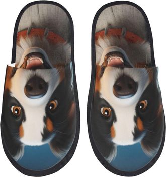 Generic Fleece Slippers Playful Smile Cute Dog Furry Fluffy Slippers Cozy Cotton Slipper For Room Hotel Women M