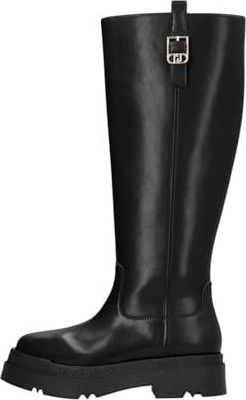 Bottes Militaires LIU JO Avec Fleurs En Cristal - Cuir Noir, Semelle Caoutchouc - Style Combat Féminin