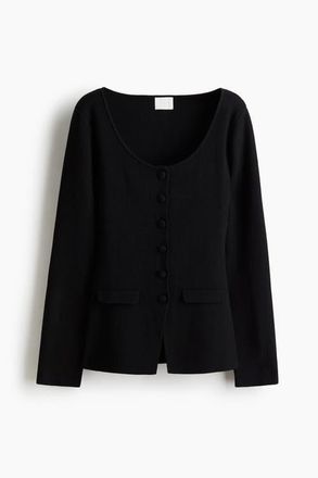 H&M Scoop-neck Rib-knit Cardigan in Black at Nordstrom, Size Xx-Large