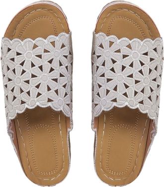 Generic Womens Beach Slope Heel Slippers Hollow Casual Slippers Slope Bottom Shoes Sandals 3g Slide Sandal (White, 4.5)