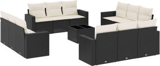 vidaXL Set De Sof&aacute;s De Jard&iacute;n Y Cojines 13 Pzas Rat&aacute;n Sint&eacute;tico Negro Vidaxl