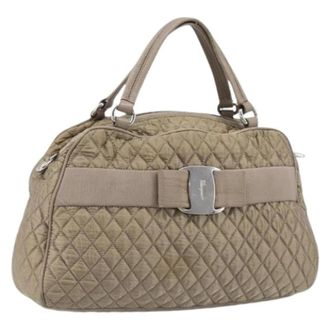 Ferragamo Pre-owned Nylon Hand Bag - Dames - Pre-owned - Beige - Maat: ONE Size Nylon