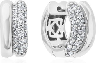 Crislu Pav&eacute; Double Huggie Hoop Earrings in Pure Platinum/Clear Stone at Nordstrom