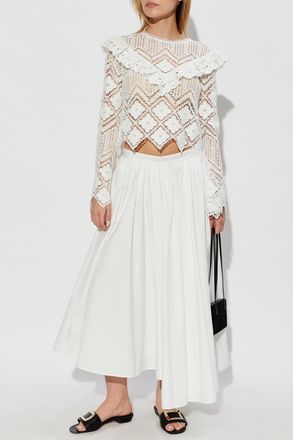 Self Portrait Lace Top With Long Sleeves, Womens, White