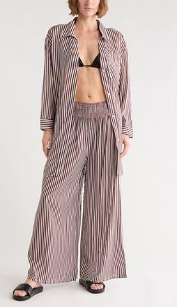 Nordstrom Rack Printed Flowy Pants in Brown Bitter Stripe at Nordstrom Rack, Size X-Large