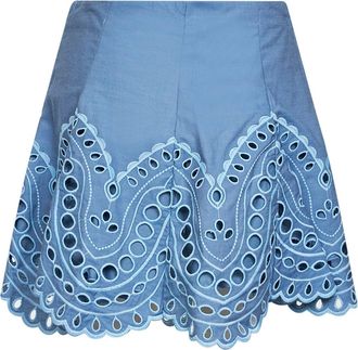 Charo Ruiz Ibiza Womens Mini Skirt Sail Light Blue Embroidered Cotton