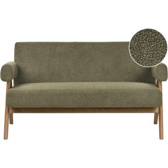 Beliani Sof&aacute; 2 Plazas Retro Sal&oacute;n Tapizado De Boucl&eacute; Patas De Madera Verde Y Marr&oacute;n Oscuro Tamre