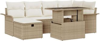 vidaXL Garden Sofa Set with Cushion 7 pcs Beige Poly rattan Vidaxl