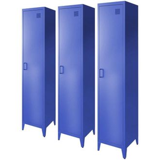 Sweeek Set of 3 metal cabinet/locker with 4 storage compartments, industrial-style, Soho, Blue, 38x38x180 cm