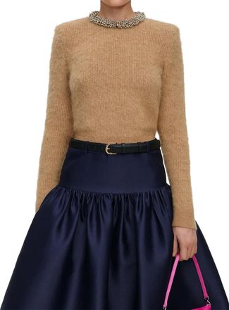 Self Portrait High-Neck Beaded Trim Knit Sweater