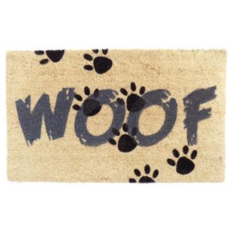 Imports Decor WOOF Dog Coir Door Mat, Funny Pet Coconut Fiber Doormat with Paw Print Design & Non-Slip PVC Backing, Indoor Outdoor Entrance Rug