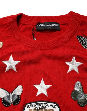 Dolce & Gabbana Multicolor Wool Butterfly Star Men Crew Neck Sweater Virgin Clothing
