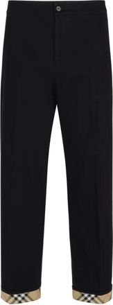 Burberry Broeken, Heren, Blauw, M, Katoen, Blauw geruite loszittende katoenen broek