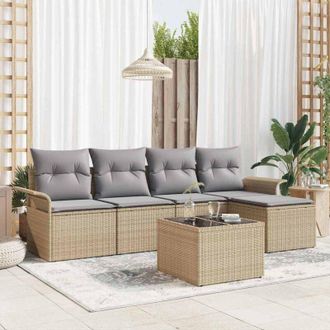 vidaXL Vidaxl - Conjunto De Sof&aacute; De Jard&iacute;n Con Coj&iacute;n 6 Pcs Beige Polirat&aacute;n