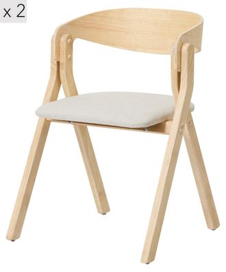 Nordlys Set 2 sillas de comedor en madera y tejido beige