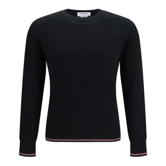 Thom Browne Crewneck Katoenen Gebreide Trui met 4-Strepen Detail - Heren - Truien - Zwart - Maat: S Katoen