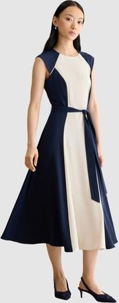 Hobbs London Andrea Colour Block Midi Dress in Navycream at Nordstrom, Size 12