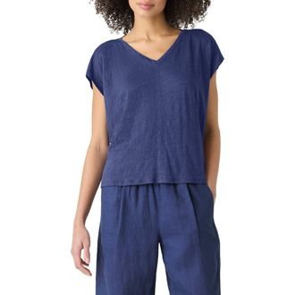 Eileen Fisher V-Neck Organic Linen T-Shirt in Bluet at Nordstrom Rack, Size Xx-Small