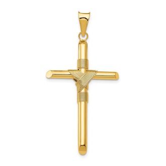 Diamond2Deal 14k Yellow Gold Polished Center Wrap Tube Cross Pendant