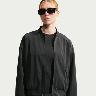 Nike Womens 24.7 PerfectStretch Dri-FIT UV Protection Oversized Bomber Jacket in Black | IO2405-010