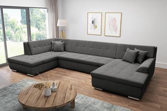 Domo Collection Wohnlandschaft »Treviso incl. Zierkissen, moderne Steppung, XXL: B/T/H: 364/201/83 cm« wahlweise mit Bettfunktion, in vielen Bezugsarten auch in Cord 