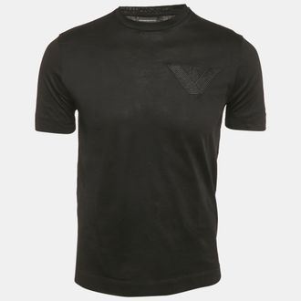 Emporio Armani Black Logo Embroidered Jersey T-Shirt
