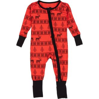 Leveret Viscose Matching Family Holiday Pajama Sleeper, Reindeer & Polar Bear Prints at Nordstrom, Size 18-24M