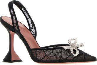 Amina Muaddi Womens Lace Slingback Heel Black Fabric