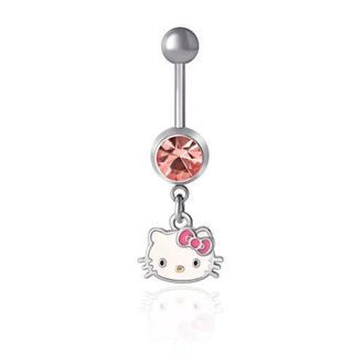 Hello Kitty Crystal Belly Button Ring in Silver, White at Nordstrom