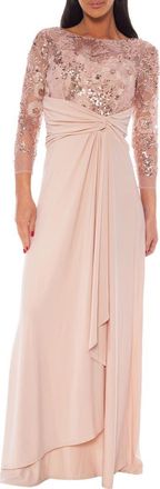 OLEG CASSINI Beaded Sequin Ruffle Gown in Blush at Nordstrom Rack, Size X-Large