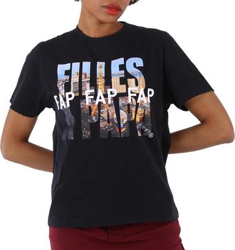 Filles A Papa Ladies T-Shirt Black Distressed Tee Vegas, Brand Size 1