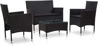 vidaXL Set De Muebles De Jard&iacute;n 4 Pzas Y Cojines Rat&aacute;n Sint&eacute;tico Negro Vidaxl