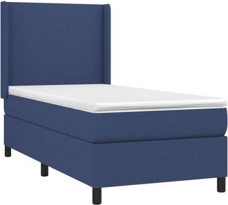 vidaXL Cama Box Spring Colch&oacute;n Y Luces Led Tela Azul 90x200 Cm Vidaxl