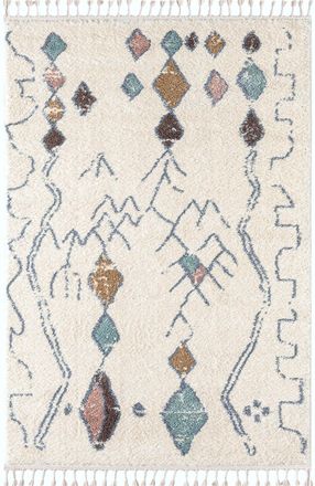 Nazar Rugs Alfombra de salon bereber crema 160x230 con flecos