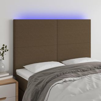 vidaXL Cabecero Con Luces Led Tela Marr&oacute;n Oscuro 144x5x118/128 Cm Vidaxl