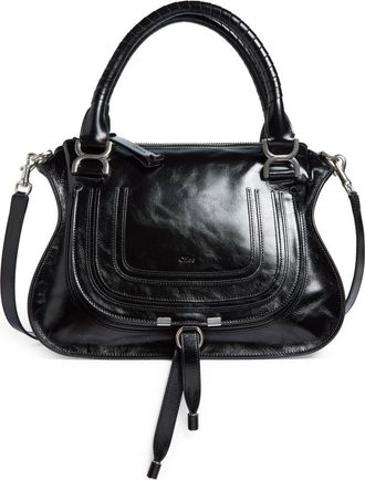 Chlo&eacute; Medium Marcie Leather Satchel in 001 Black at Nordstrom