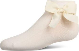 MeMoi Ribbed Bow Anklet Socks in Winter White at Nordstrom, Size 6-12M