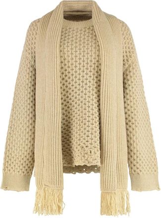Maison Margiela Wollen trui met ronde hals - Dames - Ronde hals truien - Beige - L - Wol - Truien & Vesten
